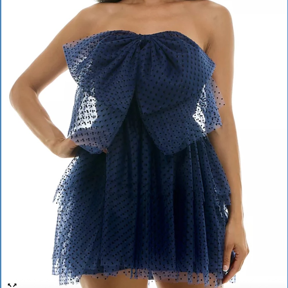 B.Darlin Strapless Navy Blue Polka Dot Dress